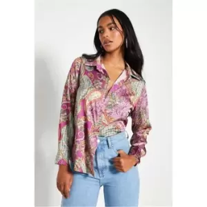Image of I Saw It First Purple Paisley Print Satin Shirt - Purple