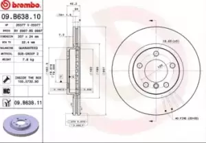 Image of BREMBO Brake disc MINI 09.B638.11 34119804829,34119811538 Brake rotor,Brake discs,Brake rotors
