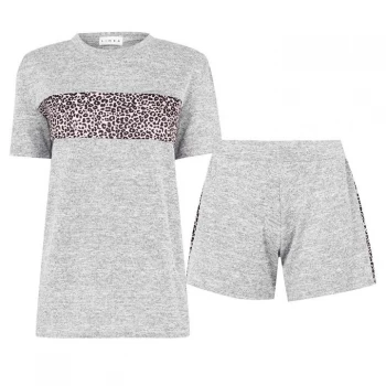 image of Linea Animal Printed Short and Tee Loungewear Co Ord Set - Grey