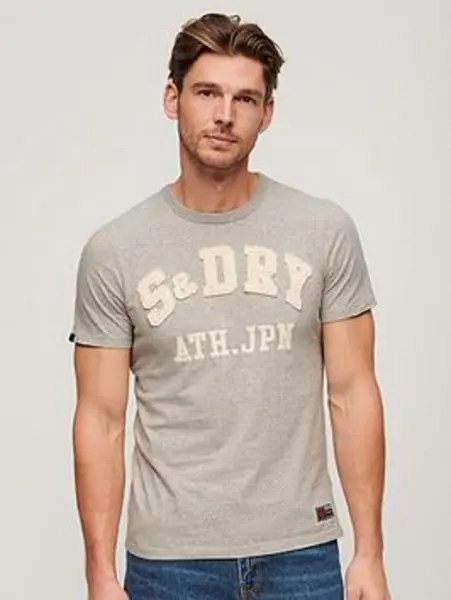 Image of Superdry Light Grey Marl Vintage Athletic Short Sleeve T-Shirt grey Male L 202695UK