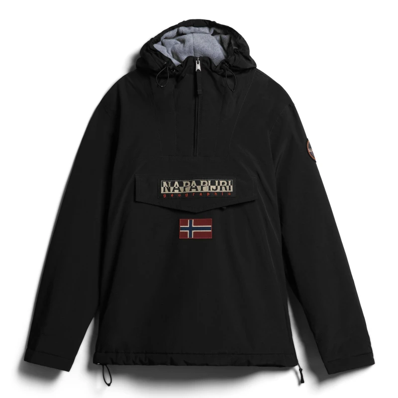 Image of Napapijri Mens Rainforest Water Resistant Hooded Long Sleeve Rain Anorak Black male S
