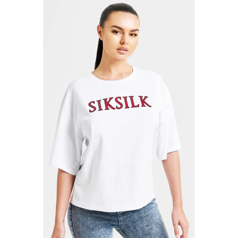 Image of SikSilk Sparkle Boxy Cropped T-Shirt - White White 8