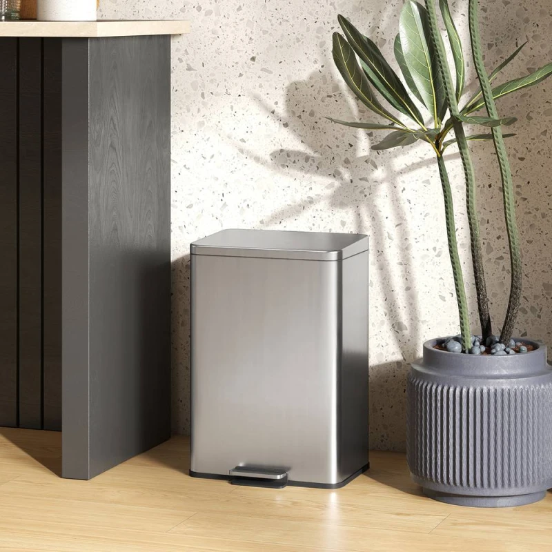 Image of HOMCOM Pedal Bin with Soft-Close Lid, 20L Kitchen Bin for Home in Silver Silver Unisex