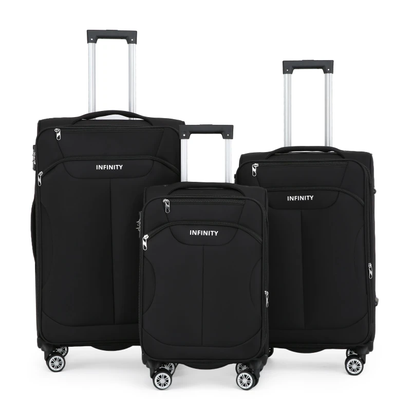 Image of Infinity Leather Soft Shell Suitcase 8 Wheel Luggage Travel TSA Light Carry On Cabin Bag in Black Size: Medium Black Unisex Medium