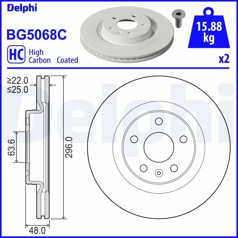 Image of DELPHI Brake disc DELPHI BG5068C