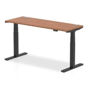 image of Air 1600 x 600mm Height Adjustable Desk Walnut Top Cable Ports Black Leg