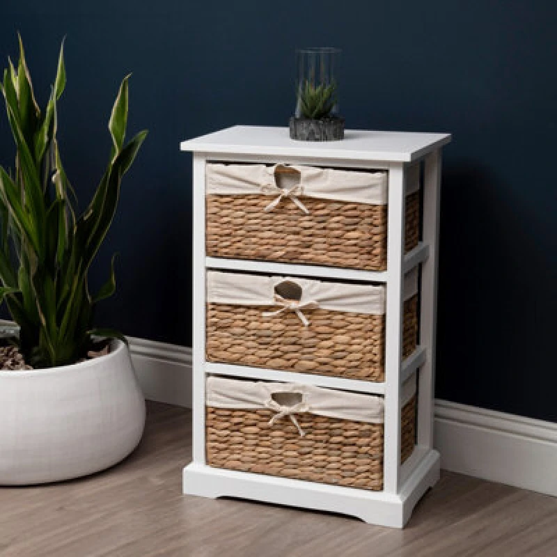 Image of Orsina Stylish 3 Seagrass Drawer Chest, Modern Chest Of Drawers For Livingroom, Sleek Minimalist Chest For Lounge