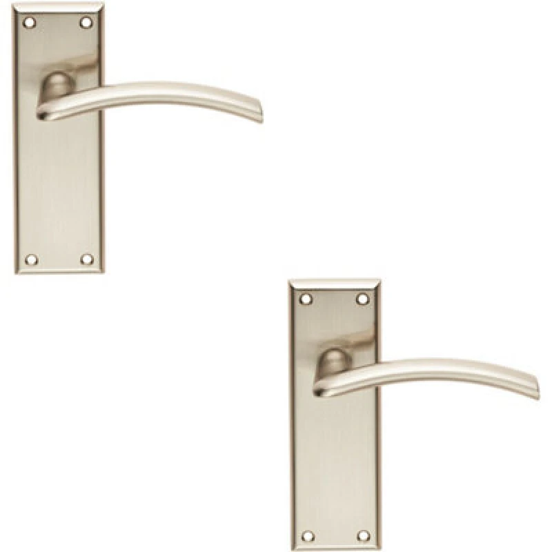 Image of Loops 2x PAIR Arched Lever on Latch Backplate Door Handle 150 x 50mm Satin Nickel Metallics