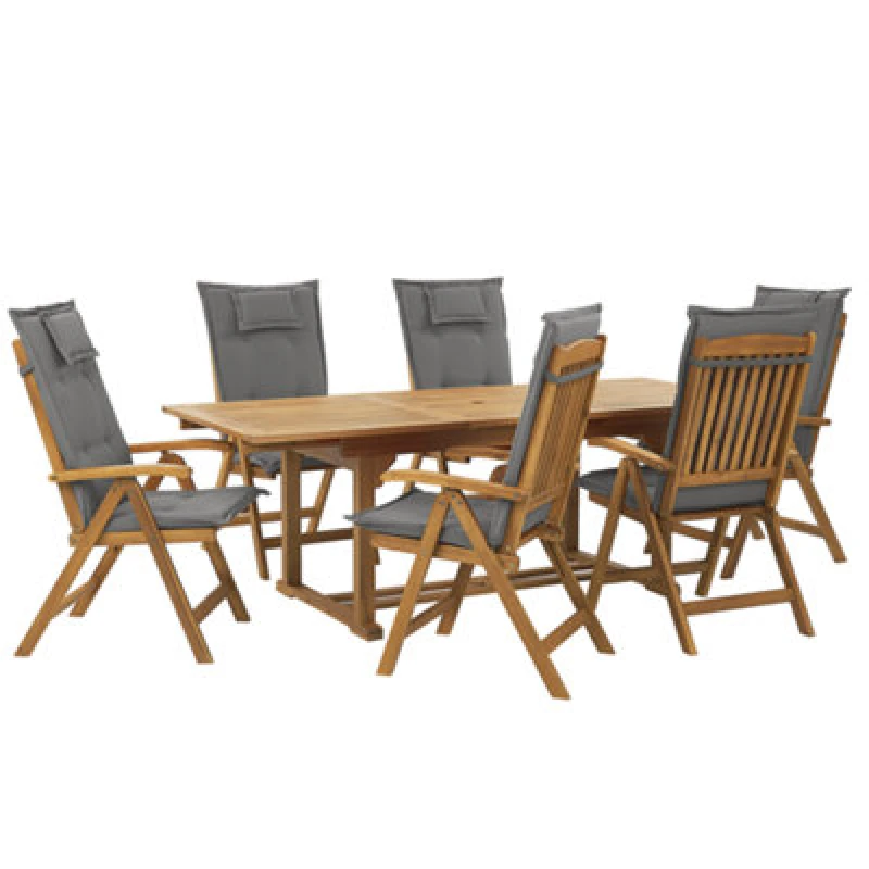 Image of Beliani Garden Dining Set 6 Seater Java With Cushions Acacia Wood Graphite Grey