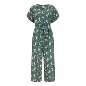 Image of Yumi Teal Crane Print Culotte Jumpsuit - Blue