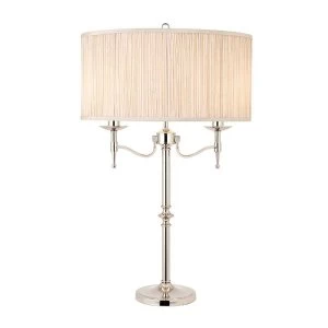 Image of 2 Light Table Lamp Polished Nickel Plate with Beige Shade, E14