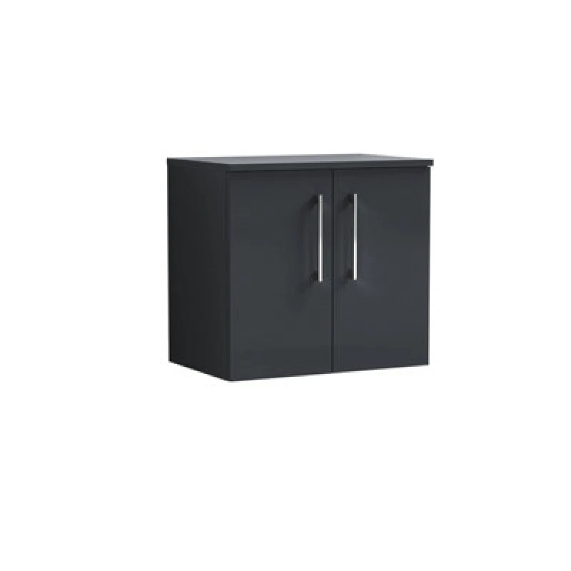 Image of Nuie Arno Wall Hung 2-Door Vanity Unit & Laminate Worktop In Satin Soft Black, Modern Counter Top Vanity Unit In Soft Black