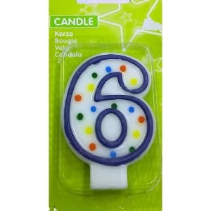 image of Amscan Number 6 Candle With Polka Dots