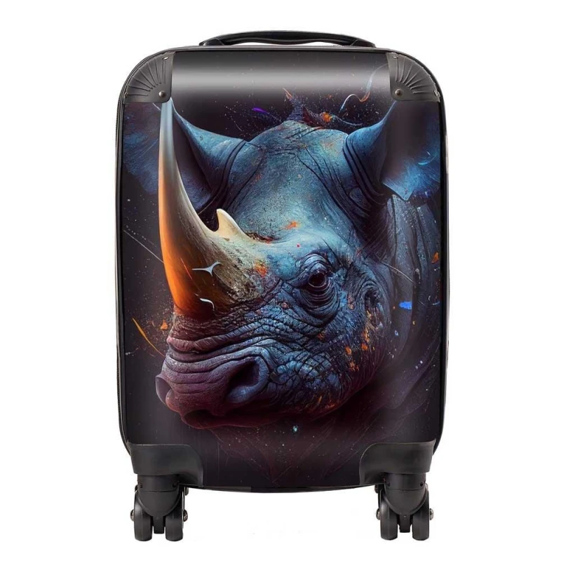 Image of Warren Reed - Designer Rhino Face Splashart Suitcase in Grey Size: Small Grey Unisex Small