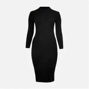 image of Missguided Recycled Plus Size High Neck Rib Knit Midaxi Dress - Black