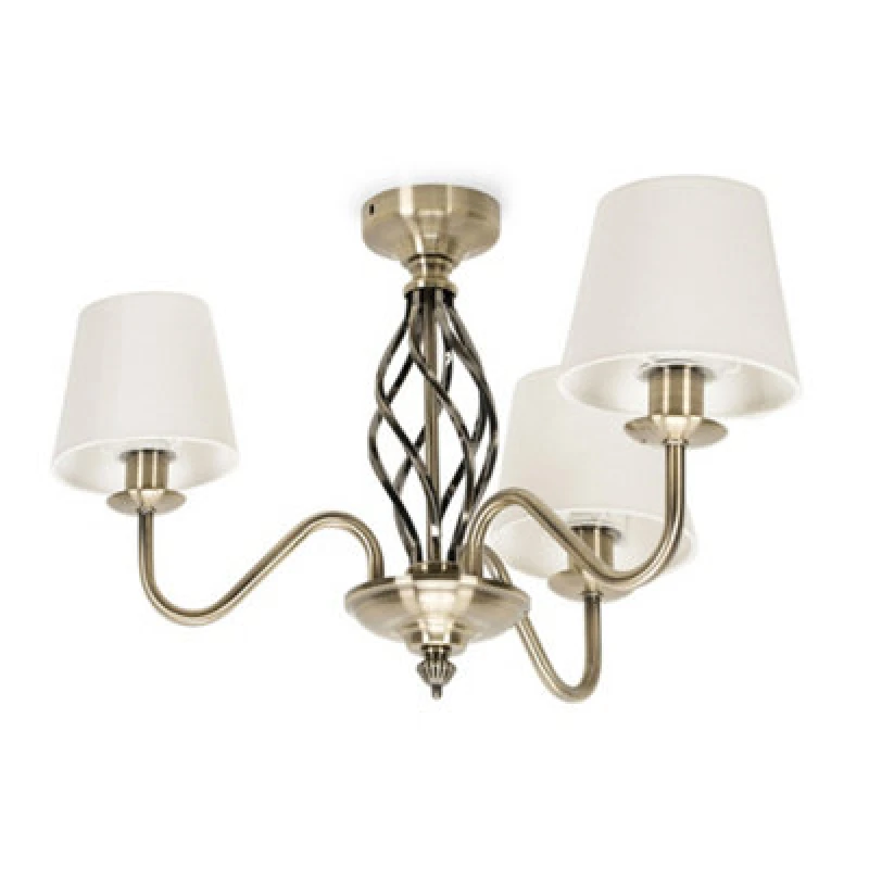 Image of Valuelights Memphis Traditional Antique Brass 3 Light Ceiling Light Chandelier With Fabric Lampshades - Bulbs Included