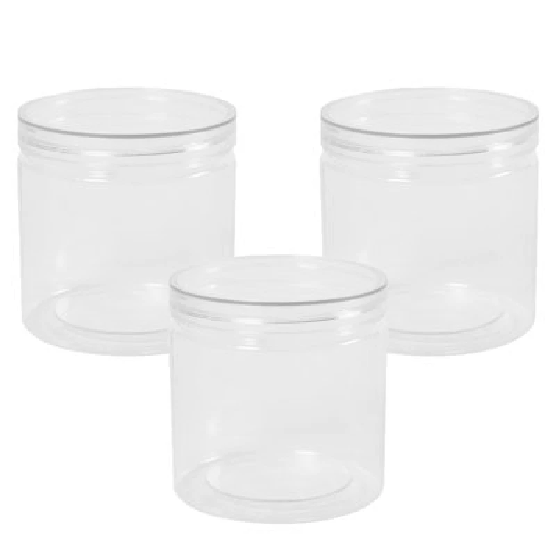 Image of OHS OHS 3 Pack Round Plastic Jar Food Storage Container Small Clear Lid in White White Small Unisex 5027434187454