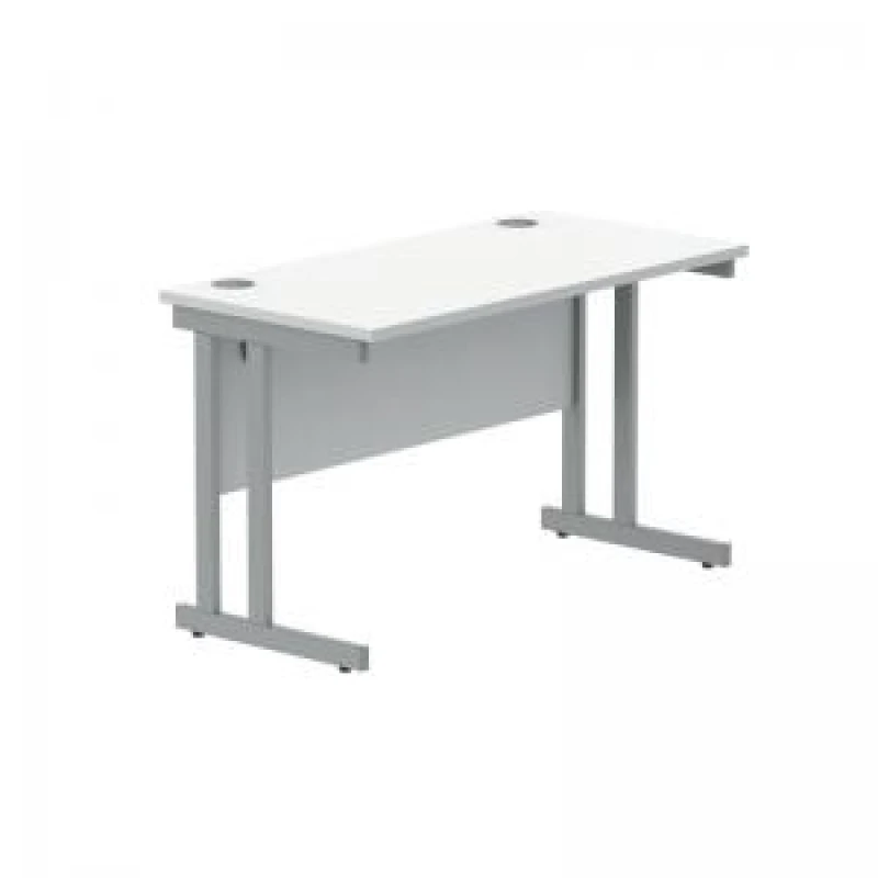 Image of Polaris Rectangular Double Upright Cantilever Desk 1200x600x730mm Arctic White/Silver KF822340