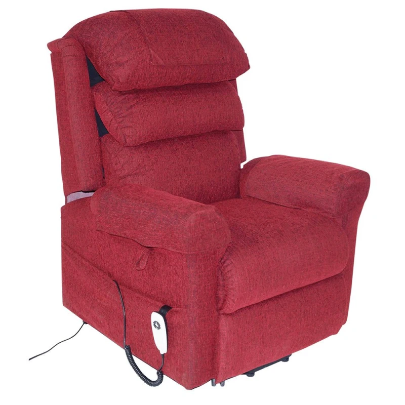 Image of Loops Wall Hugging Rise & Recline Arm Chair - Waterfall Pillow - Red Chenille Fabric Multi