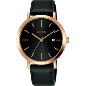 image of Lorus RH934JX9 Mens Dress Watch with Sunray Black Dial & Rose Gold Baton Hour Markers