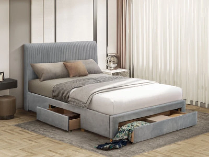 Image of Flintshire Drury Grey Fabric Bed Frame - 4ft6 Double