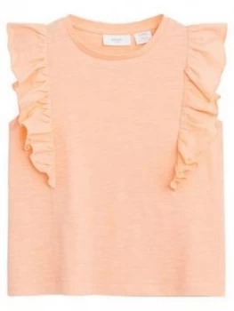 image of Mango Girls Frill Detail Sleeveless Tshirt - Coral