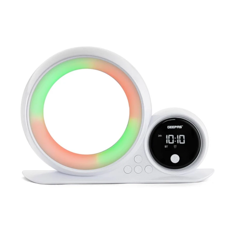 Image of Geepas 3 in 1 Alarm Clock Bluetooth Speaker Desk Lamp & RGB LED Light in White White Unisex