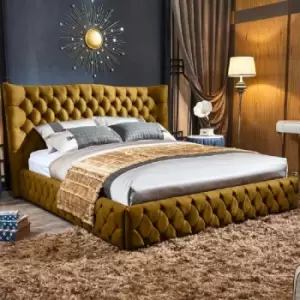 Image of Gerald Bed King Plush Velvet Mustard