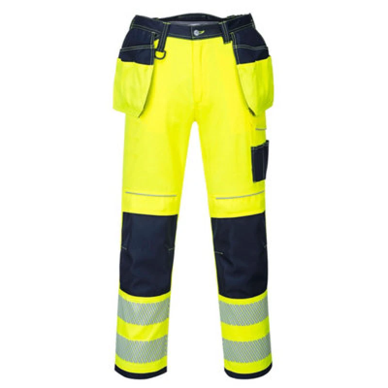 Image of Portwest PW3 Hi Vis Holster Pocket Work Trousers T501YNS28 Colour: Yellow / Navy