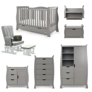 image of Obaby Stamford Luxe Sleigh 7 Piece Room Set Taupe Grey