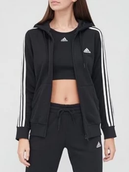 image of adidas 3 Stripe Full Zip Hoodie - Black/White, Size 2Xs, Women