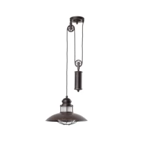 image of Winch 1 Light Dome Ceiling Pendant Brown, E27