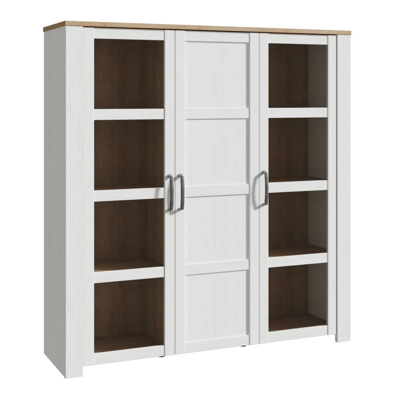 Image of Furniture To Go Bohol Large Display Cabinet inc. 4x LED Lights in Riviera Oak/White in White White Unisex
