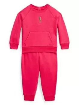 Image of Ralph Lauren Baby Girls Jog Set - Bright Pink, Bright Pink, Size 12 Months