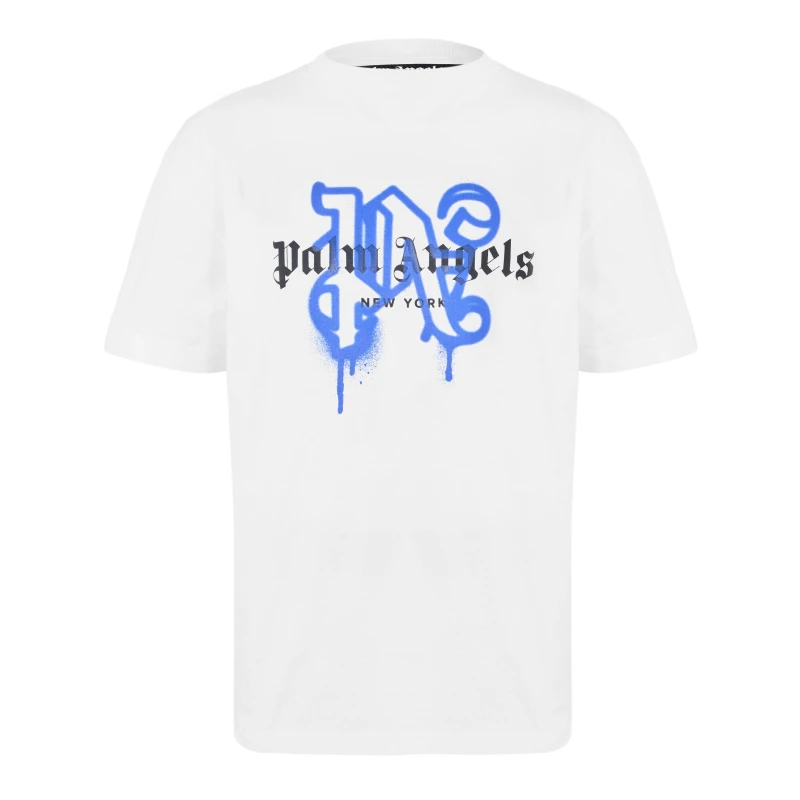 Image of Palm Angels Mens Ny Mono T-Shirt White Blue male XS