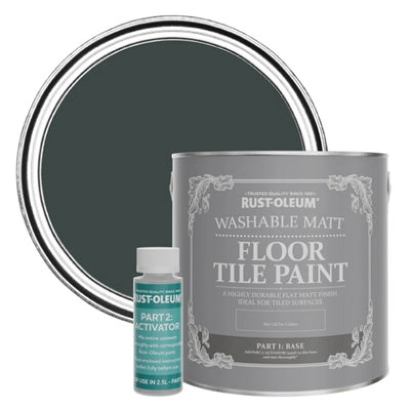 Image of Rust-Oleum Black Sand Washable Matt Floor Tile Paint 2.5L