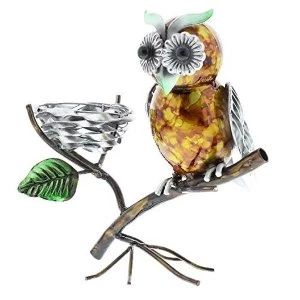 image of Country Living Hand Painted Metal Owl Tealight Holder 19cm