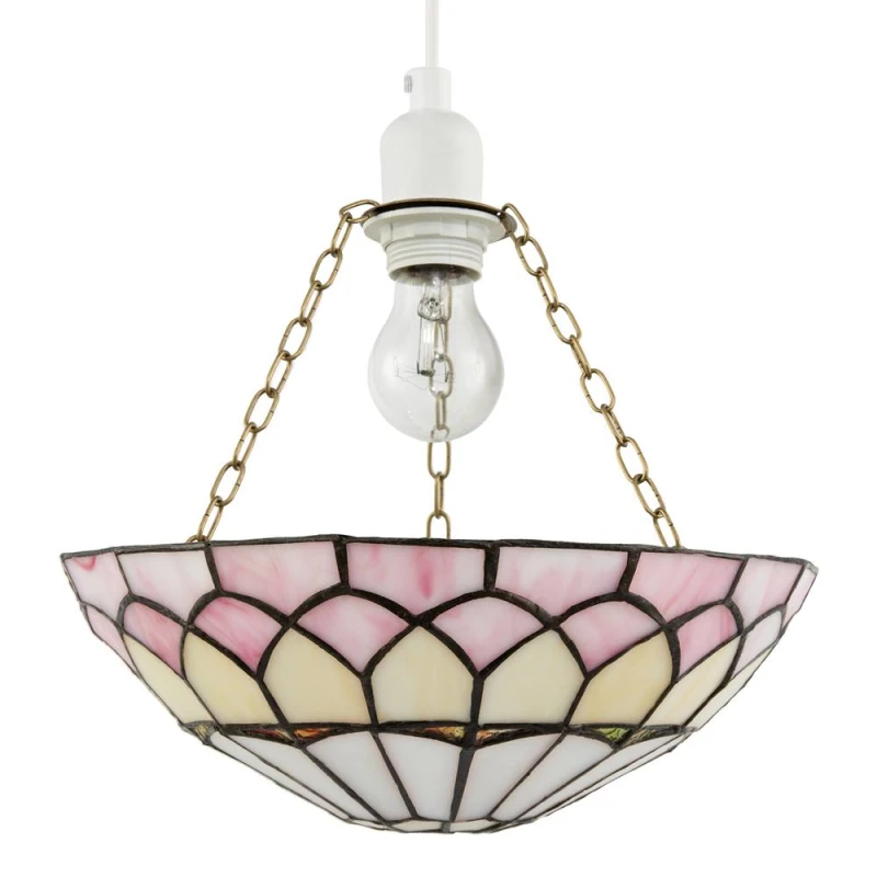 Image of Happy Homewares Pale Pink Stained Glass Domed Tiffany Pendant Light Shade with Chains Pink Unisex