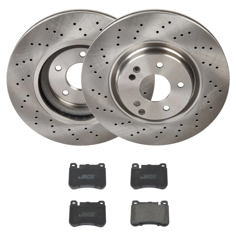 Image of RIDEX 3405B2101 Brake disc and pads set Front Axle, Brake Disc Type: perforated/vented, prepared for wear warning indicator Brake Set,disc brakes (34