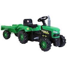 Image of Charles Bentley Dolu Childrens Green Ride On Tractor With Trailer Plastic