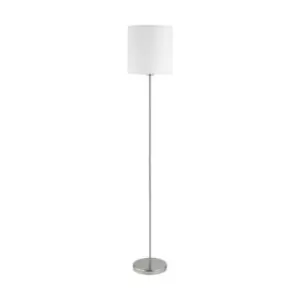 Image of Floor Lamp Light Satin Nickel Shade White Fabric Pedal Switch Bulb E27 1x60W