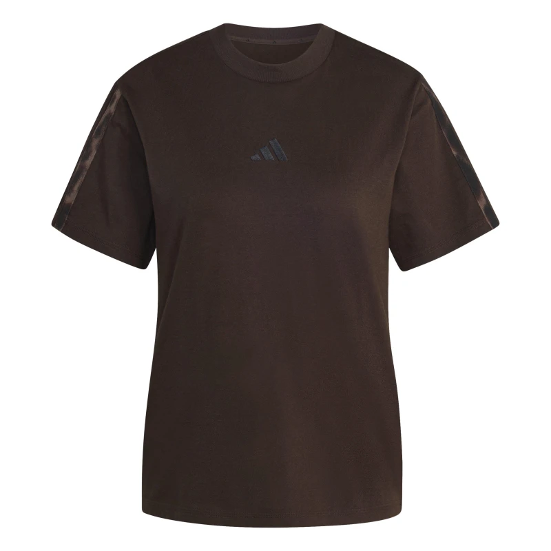 Image of adidas Essentials 3 Stripe T-Shirt Womens Brown/Leopard female M (12-14)