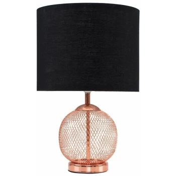 Image of Copper Mesh Ball Touch Dimmer Table Lamp With Small Drum Light Shade - Black