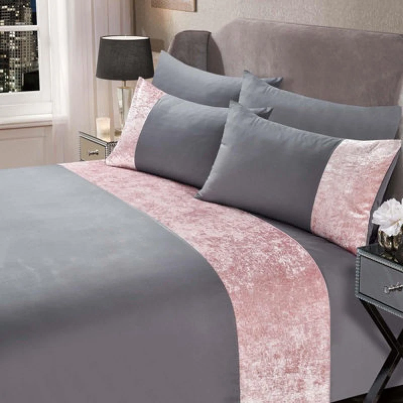 Image of OHS OHS Crushed Velvet Panel Duvet Cover with Pillow Case Set Size: Double Multi Double Unisex 5027434007431