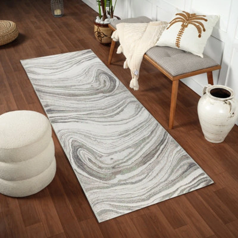 Image of Livabliss Scandi Modern Light Grey Lilac Runner Rug 80 X 220 Cm - Easy Care, Non Shedding, Ideal For Hallway Or Beside The Bed