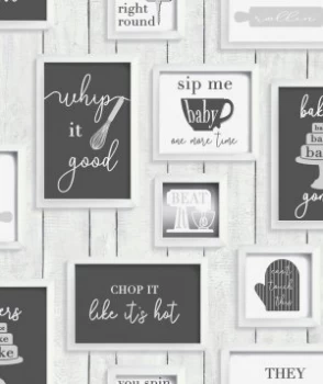 Image of Contour Framed Kitchen Quotes Black & White Wallpaper