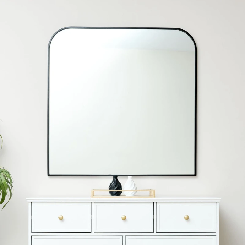 Image of Melody Maison Large Black Curved Square Arched Overmantle Mirror 100cm X 100cm Jet Black