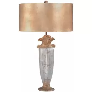 Image of Table Lamp Gold Silver & Brown Cylindrical Gilded Shade LED E27 100W