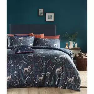 Image of Furn Richmond Duvet Cover Set With Woodland And Botanical Design (Super King) (Midnight Blue) - Midnight Blue