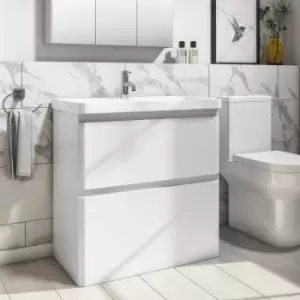 image of 800mm White Freestanding Vanity Unit with Basin - Pendle